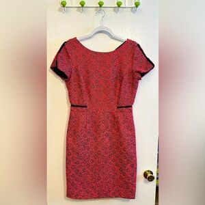 Antonio Melani Womens Tweed Dress Size 8 Pink Black Metallic Gold Zip Back